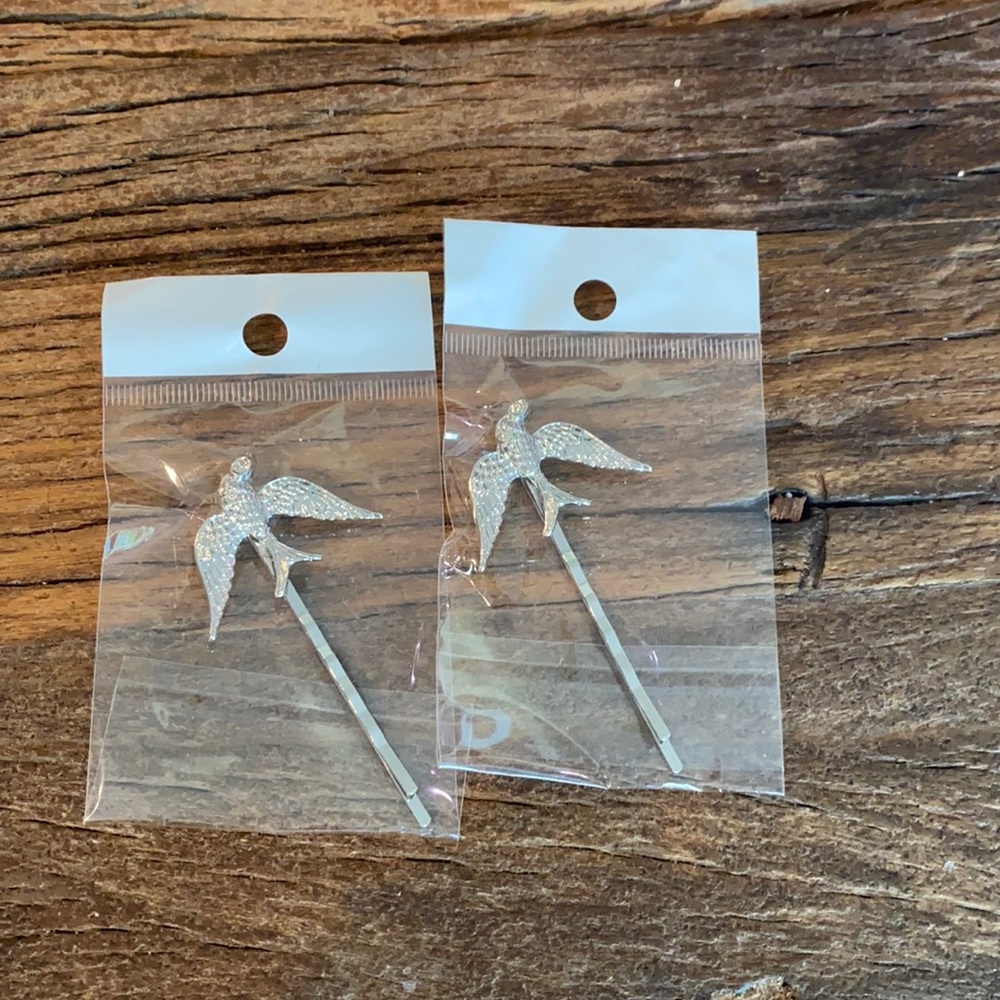 Boho bird hair pins silver set of 2